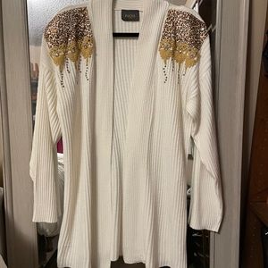 VINTAGE cream leopard shoulder padded cardigan